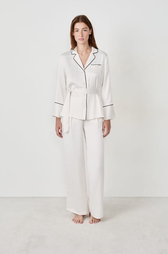 Satin Pyjama Shirt with Tie;${refinementColor}