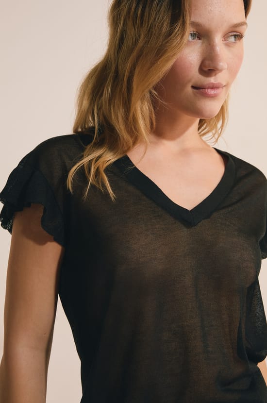 Pull manches courtes col V;${refinementColor}