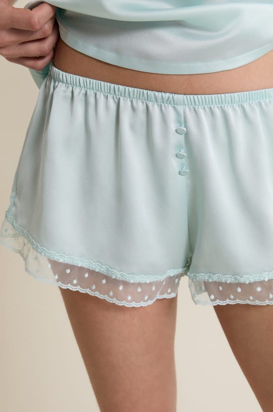 Satin Pajama Shorts With Embroidered Details;${refinementColor}