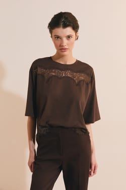 T-shirt en coton avec d&eacute;tail dentelle;${refinementColor}