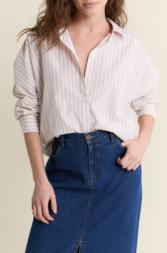 Chemise &agrave; rayures en coton;${refinementColor}