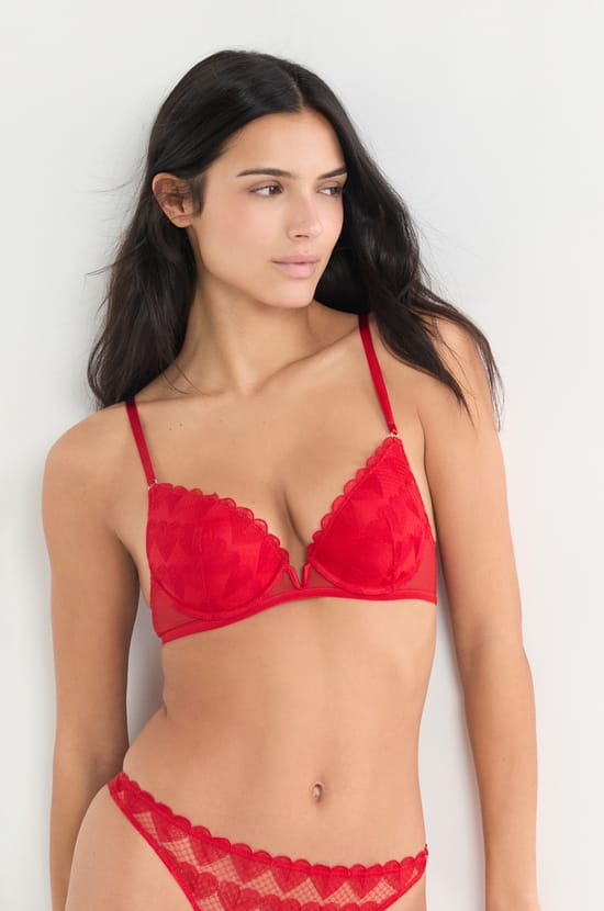 Soutien-gorge N.2 - Push-up plongeant &agrave; broderie c&oelig;urs;${refinementColor}