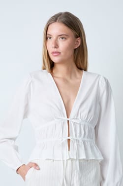 Katoenen top met lange mouwen en strikjes;${refinementColor}