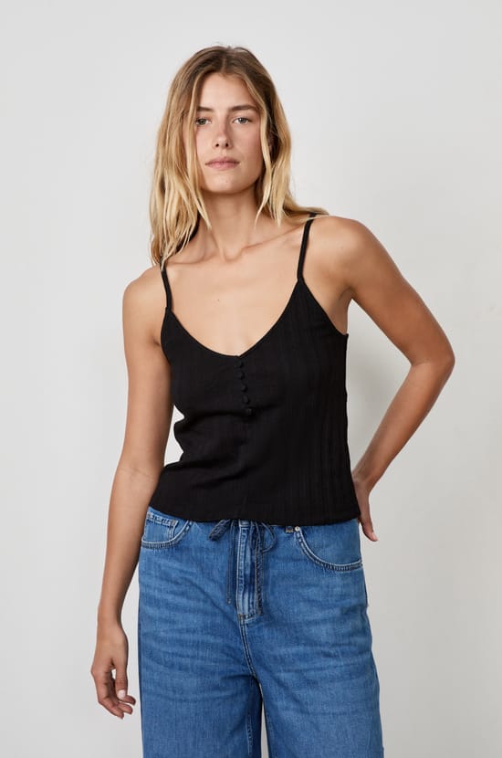 Cotton Tank Top with Thin Straps;${refinementColor}