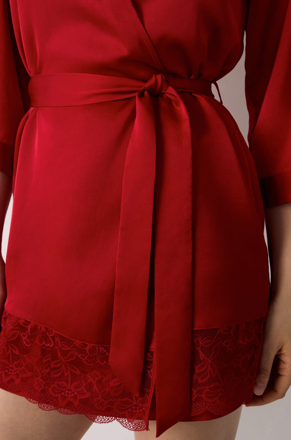 Satin Robe with Lace Details;${refinementColor}