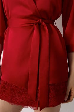 Satin Robe with Lace Details;${refinementColor}
