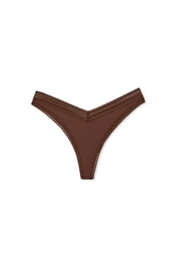 Tanga V-shape en microfibre et dentelle;${refinementColor}