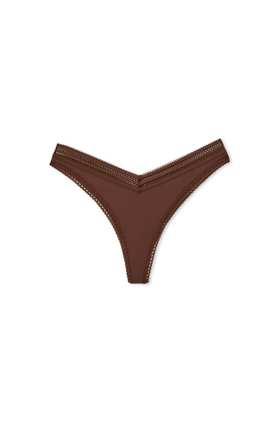 Tanga V-shape en microfibre et dentelle;${refinementColor}
