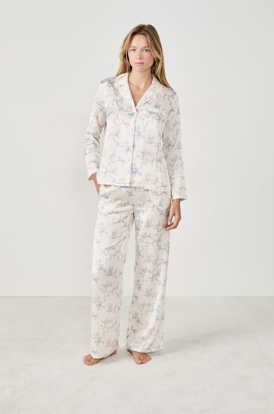 Pantalon de pyjama imprimé satiné;${refinementColor}