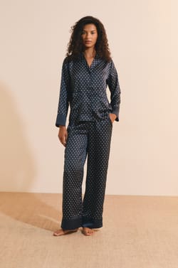 Pantalon de pyjama &agrave; pois satin&eacute;;${refinementColor}