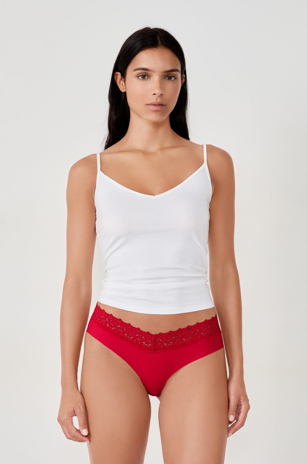 Hipster V-shape en microfibre et dentelle;${refinementColor}