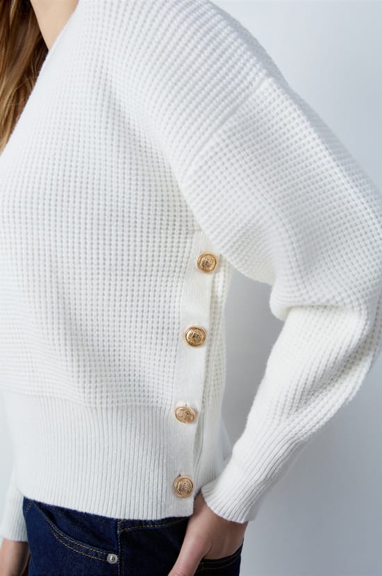 Pull à boutons effet corne;${refinementColor}