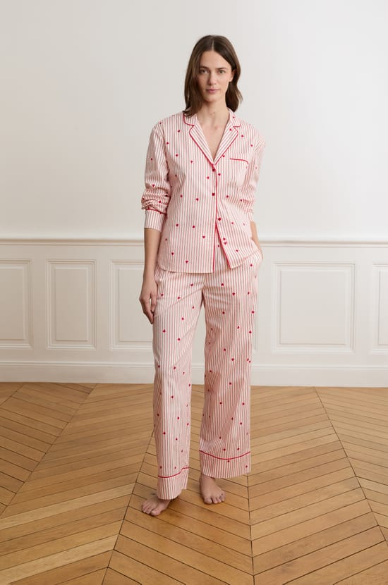 Pantalon de pyjama &agrave; rayures et c&oelig;urs avec coton;${refinementColor}