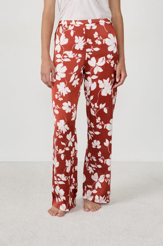 Satin pyjama trousers with prints;${refinementColor}
