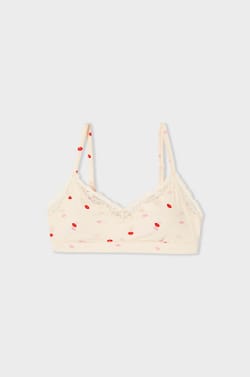 Bralette van microvezel met kusjesprint en kanten details;${refinementColor}