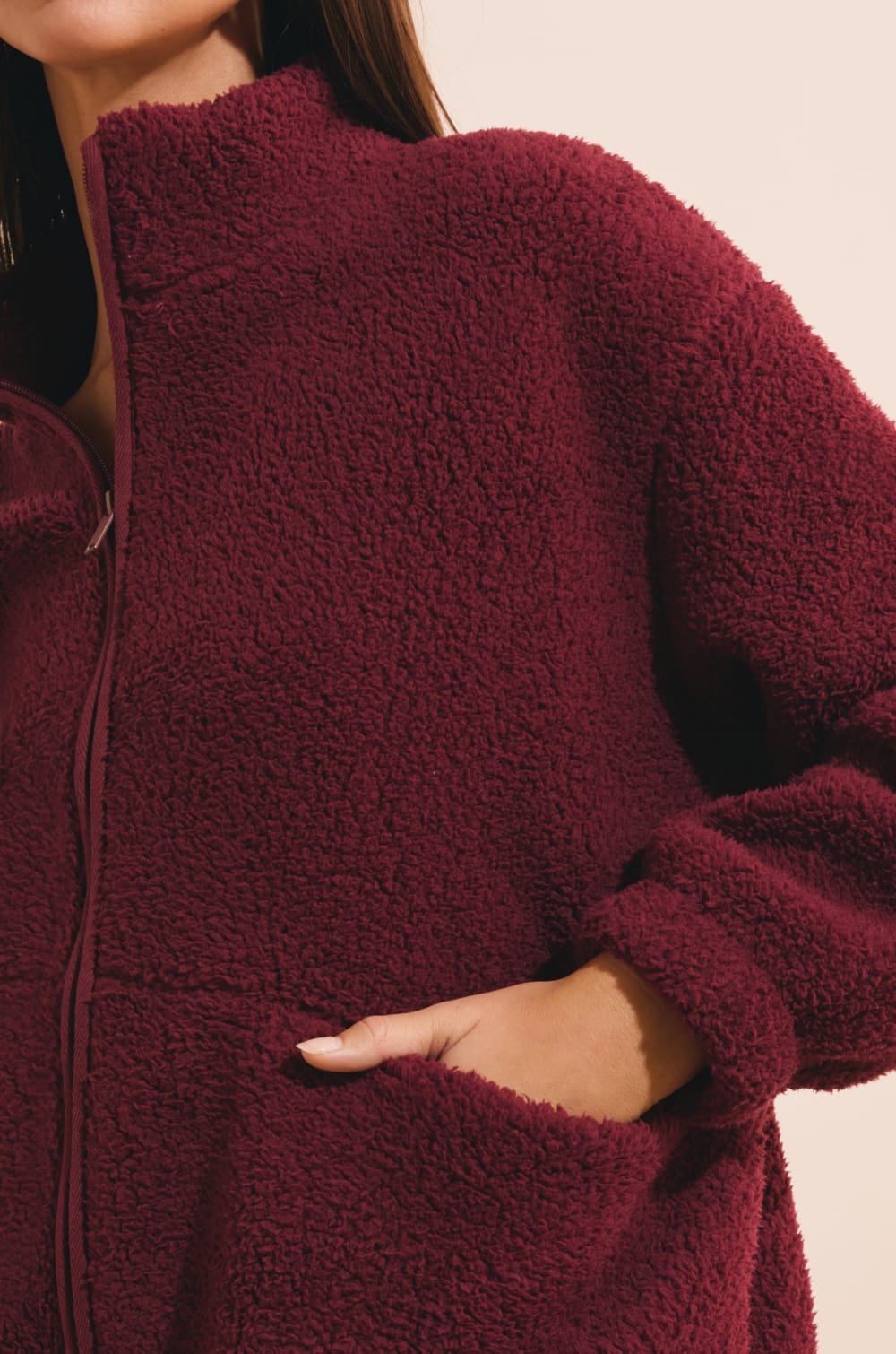 Veste polaire oversize &agrave; col montant avec cordon;${refinementColor}