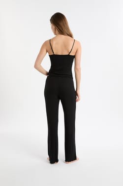 Conjunto de pijama de 2 piezas en punto acanalado con detalles de encaje;${refinementColor}