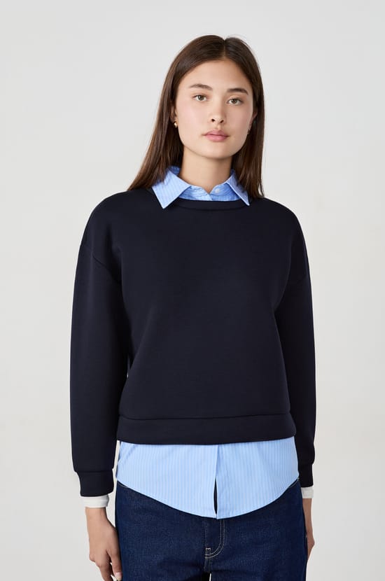 Sweat avec col chemise;${refinementColor}