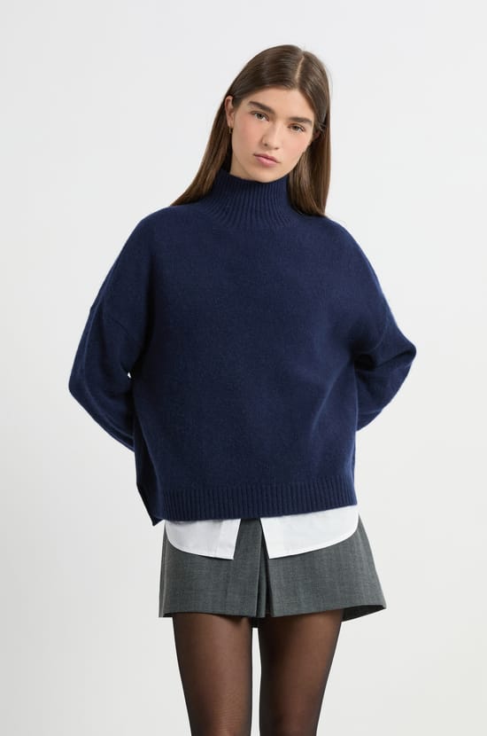 High Neck Cashmere Sweater;${refinementColor}