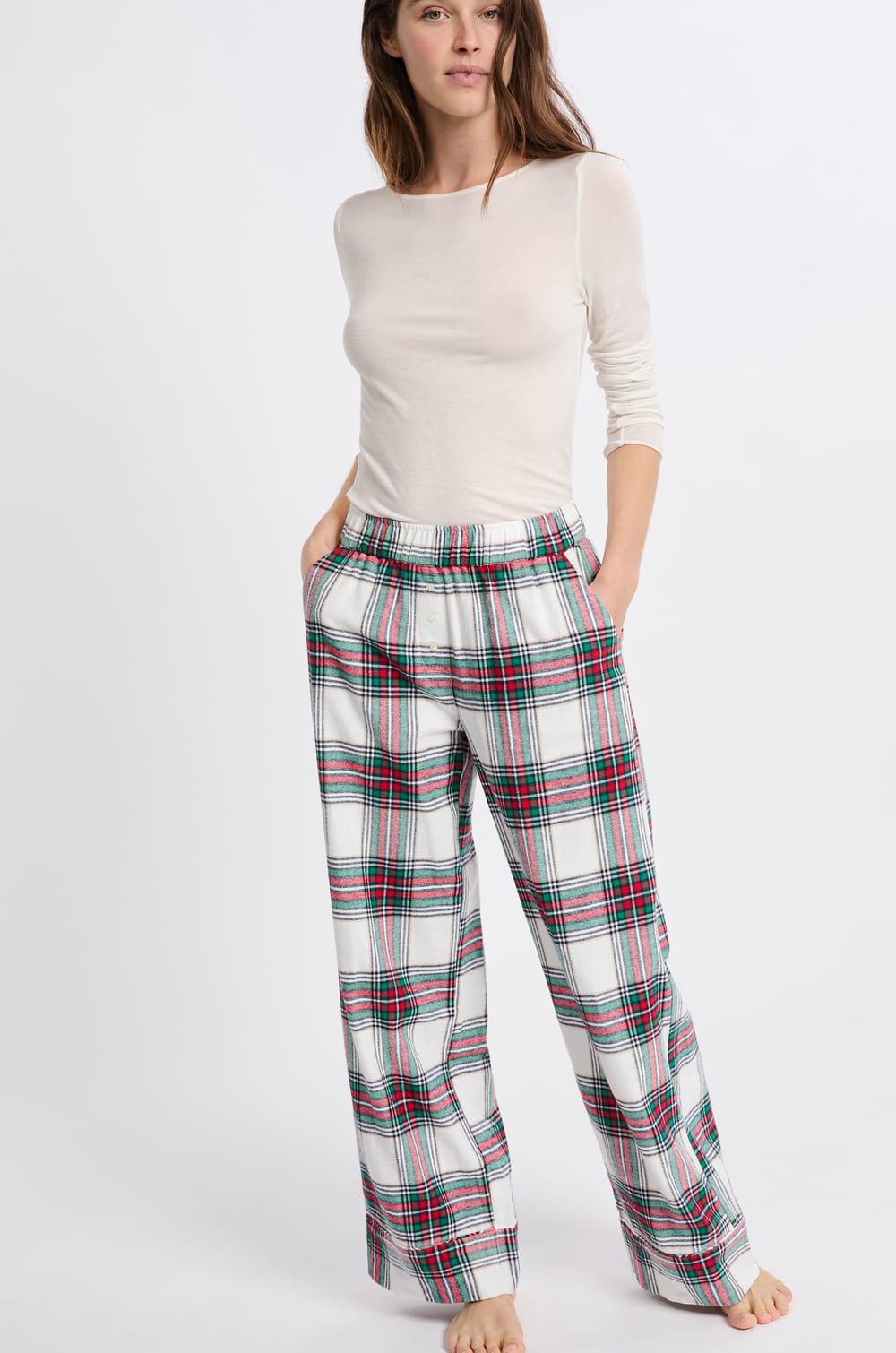 Plaid Cotton Pajama Pants;${refinementColor}
