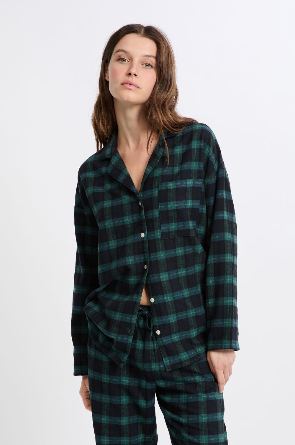2-Piece Checkered Cotton Pajama Set;${refinementColor}