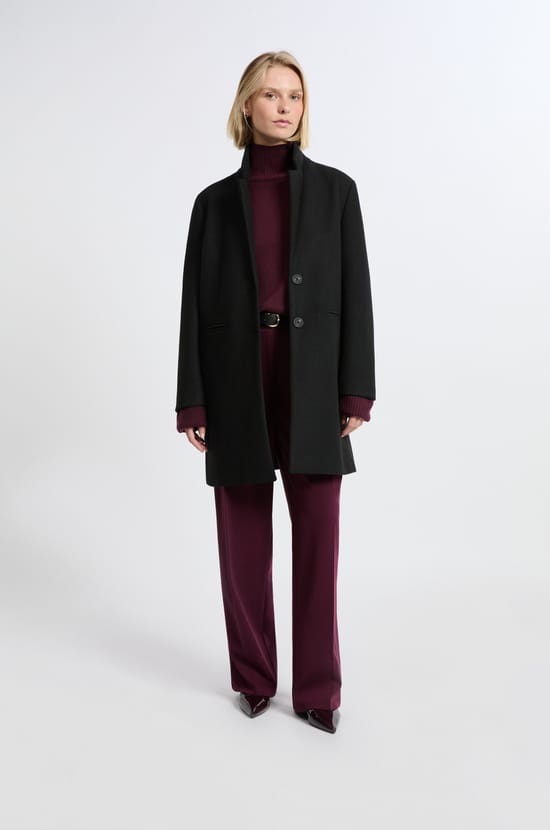 Short Straight-Cut Coat with Wool;${refinementColor}