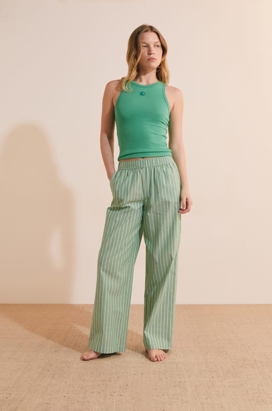 Pantalon de pyjama &agrave; rayures en coton;${refinementColor}