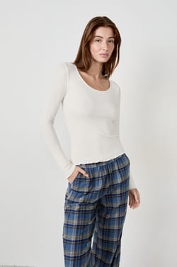 T-shirt de pyjama manches longues en pointelle;${refinementColor}