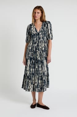 Robe longue col V imprimée;${refinementColor}