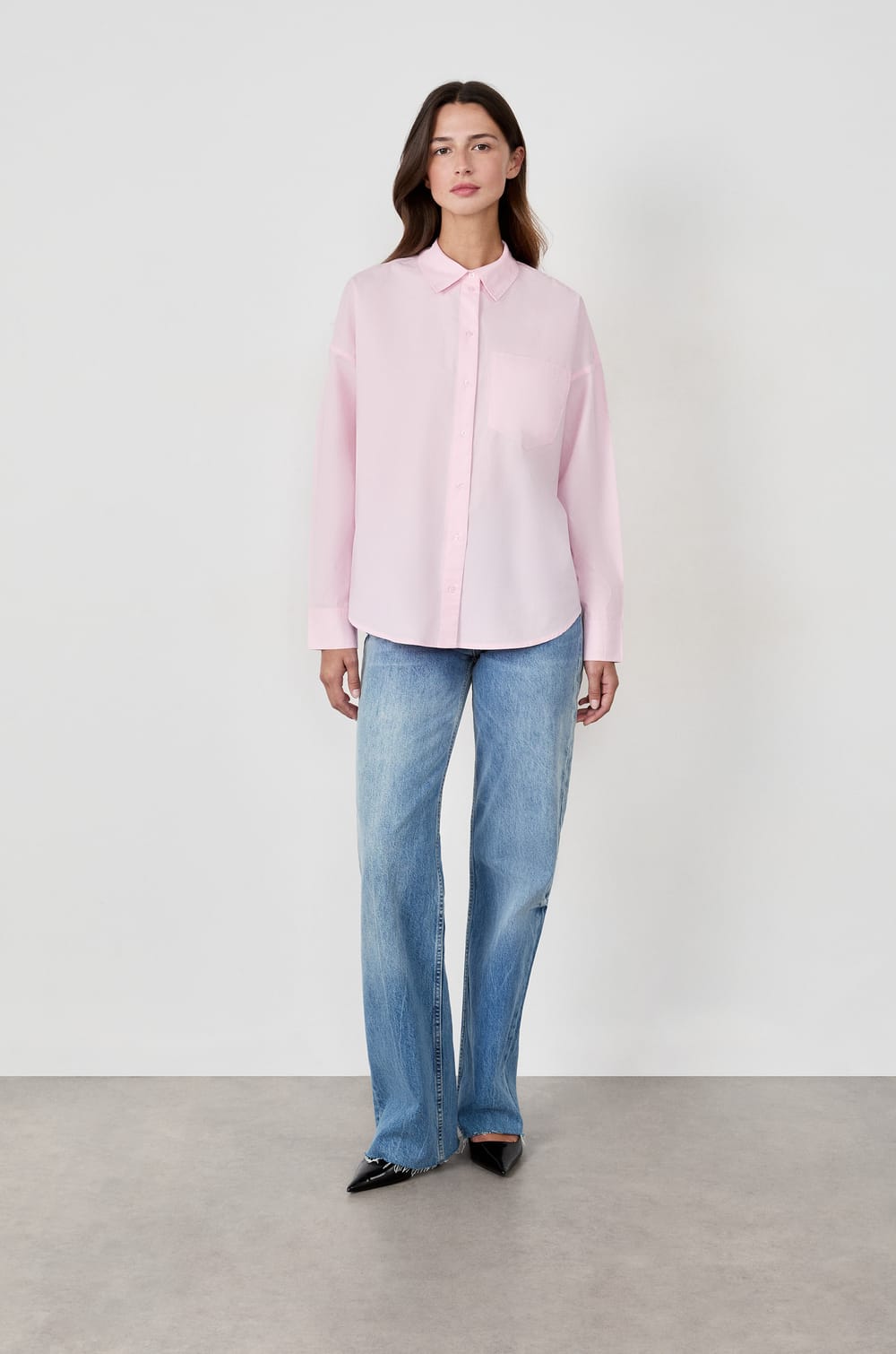 Popeline blouse met lange mouwen;${refinementColor}