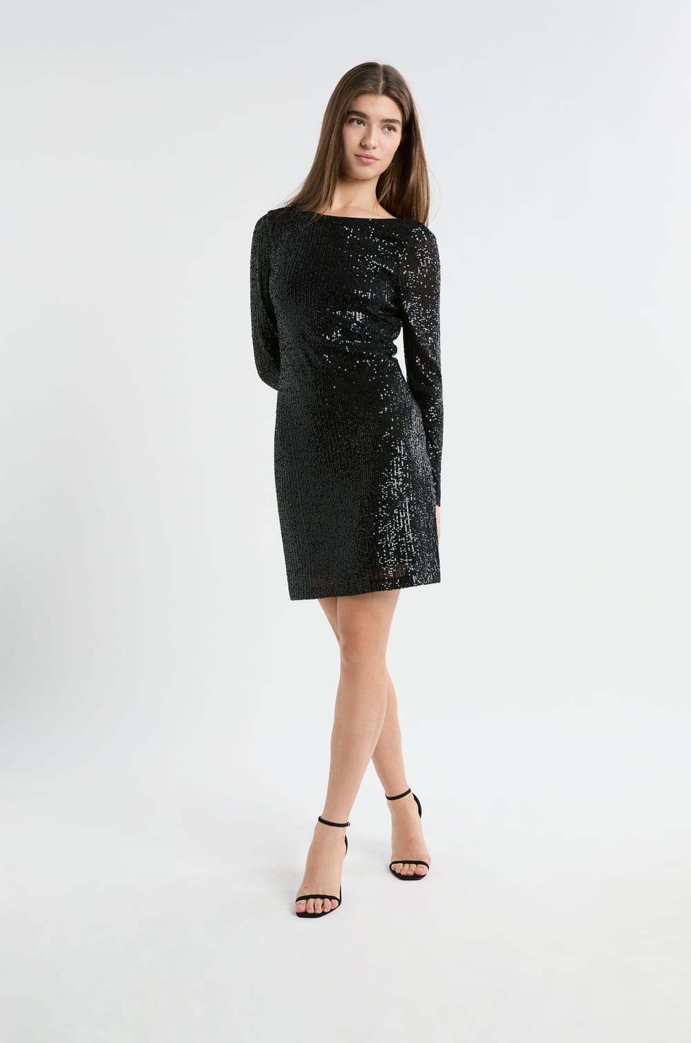 Long-sleeved sequin dress;${refinementColor}