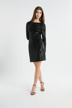 Long-sleeved sequin dress;${refinementColor}