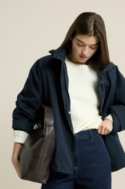 Hooded Trench Coat with Cotton;${refinementColor}