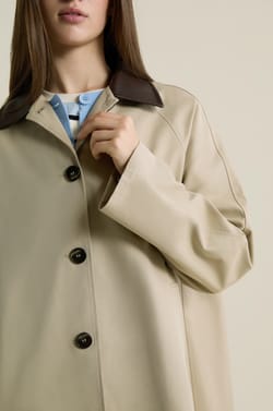 Long Trench Coat with Cotton and Contrasting Collar;${refinementColor}