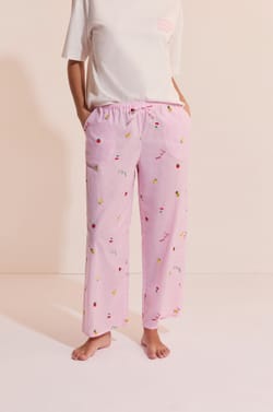 Pantalon &agrave; carreaux avec motifs fruits;${refinementColor}