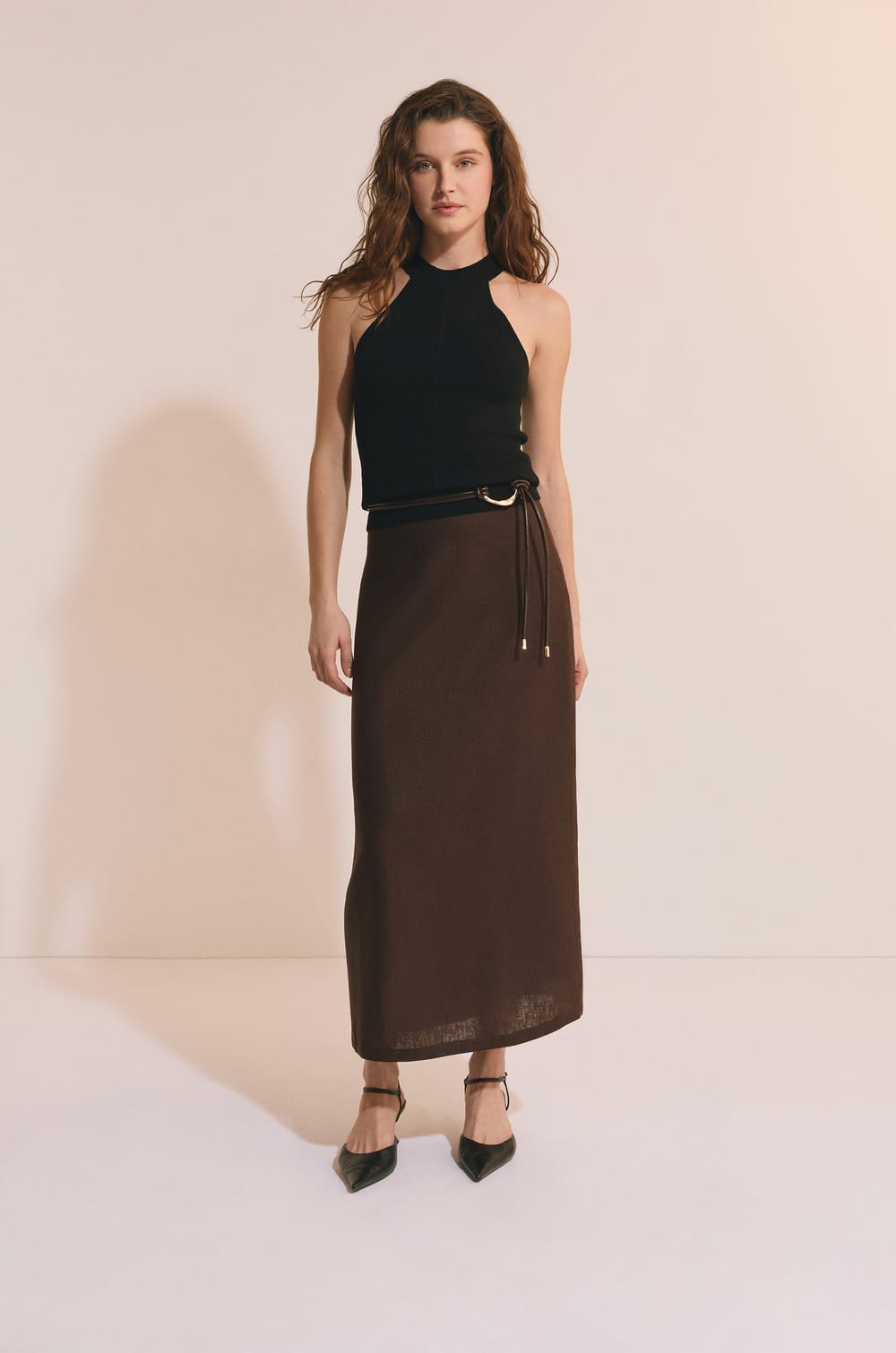 Jupe longue avec lin;${refinementColor}