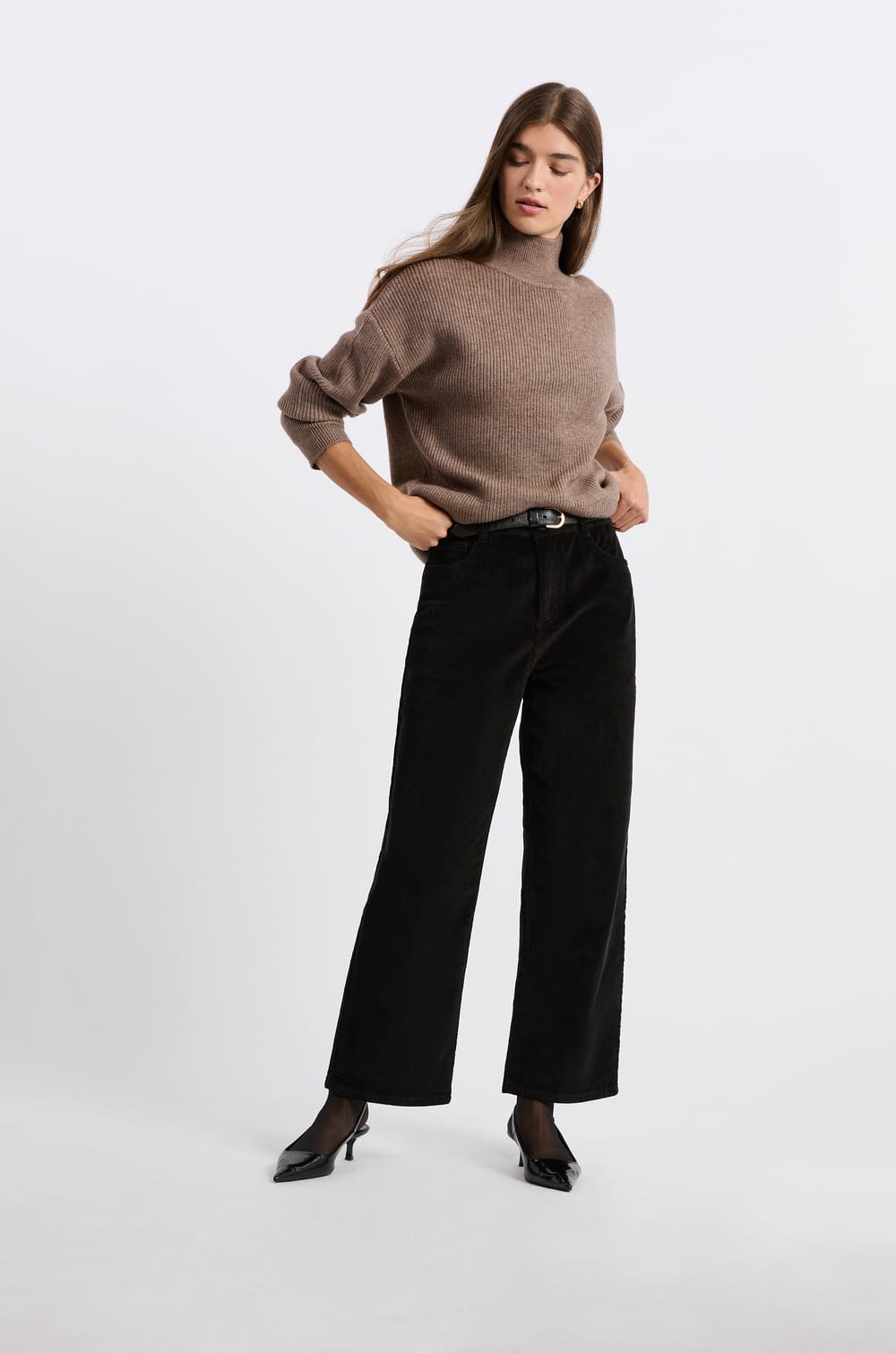 Straight cotton corduroy-effect trousers;${refinementColor}