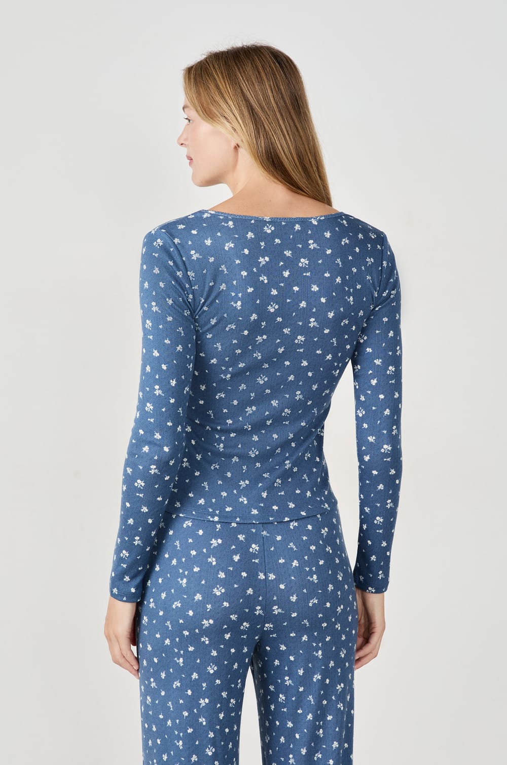 T-shirt de pyjama &agrave; fleurs en pointelle;${refinementColor}