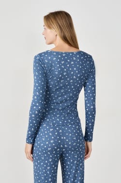 T-shirt de pyjama &agrave; fleurs en pointelle;${refinementColor}