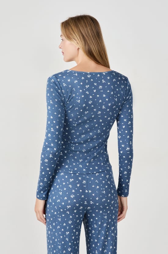 T-shirt de pyjama &agrave; fleurs en pointelle;${refinementColor}