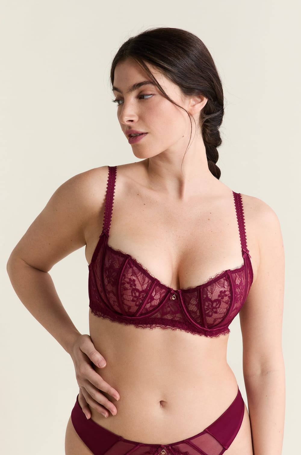 Balconette Bra in Tulle and Satin;${refinementColor}