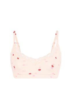 Microfibre Bralette with Kiss Motifs and Lace Details;${refinementColor}