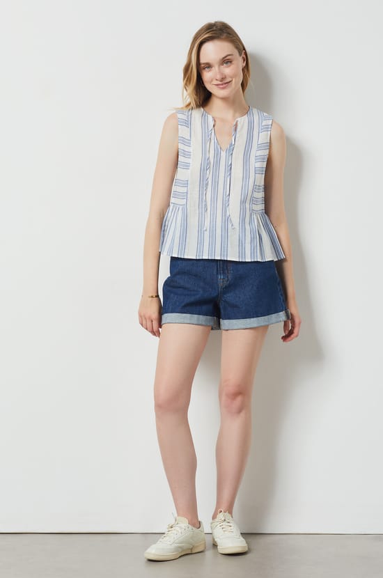 Blended Cotton Striped Tank Top;${refinementColor}