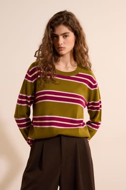 Pull col rond ray&eacute; 100% cachemire;${refinementColor}