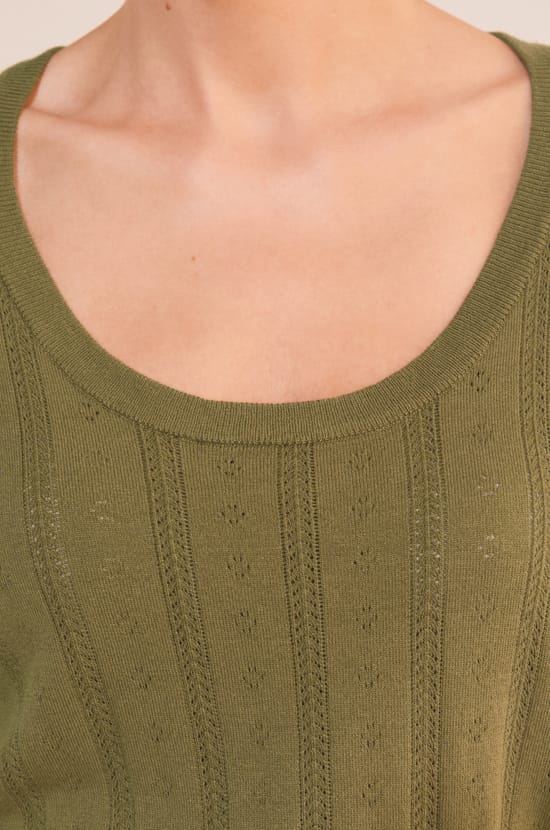 T-shirt manches courtes effet pointelle;${refinementColor}