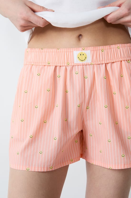 Pantalón corto de pijama a rayas de algodón Smiley®ORIGINALS;${refinementColor}