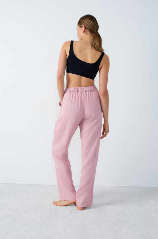 Straight Leg Linen Pyjama Trousers;${refinementColor}