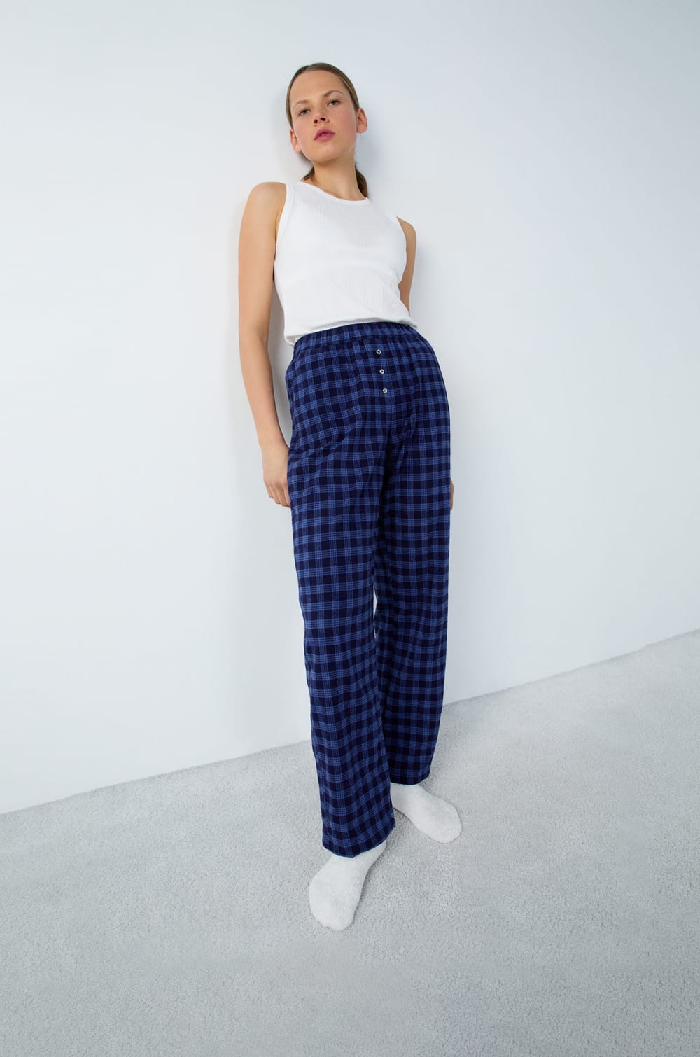 Pantalon De Pyjama Femme Long à Carreaux Bleu - Coton Doux, Confortable Et Stretch | Pyjama Thermique Léger Pour Toute L'Année