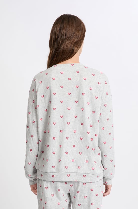 T-shirt de pyjama en coton à motifs coeurs;${refinementColor}