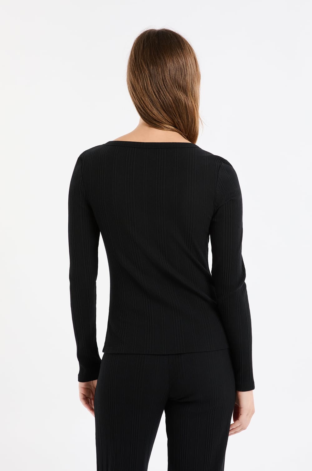 Long-sleeved T-shirt in ribbed cotton;${refinementColor}